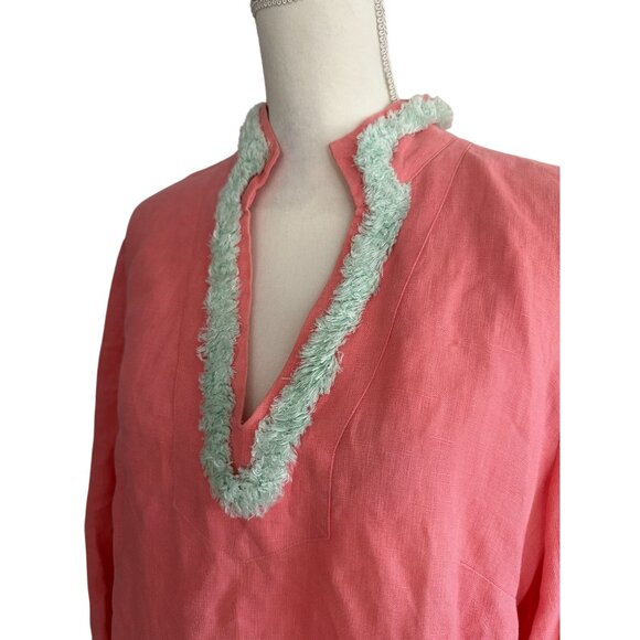 SAIL TO SABLE Coral Mint Green STS Linen Shift Dress Size Large - Picture 2 of 8